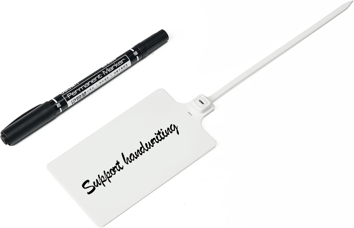 100 White Plastic Writable Shipping Tags - Large, Waterproof, Hanging Labels with One Permanent Marker Pen