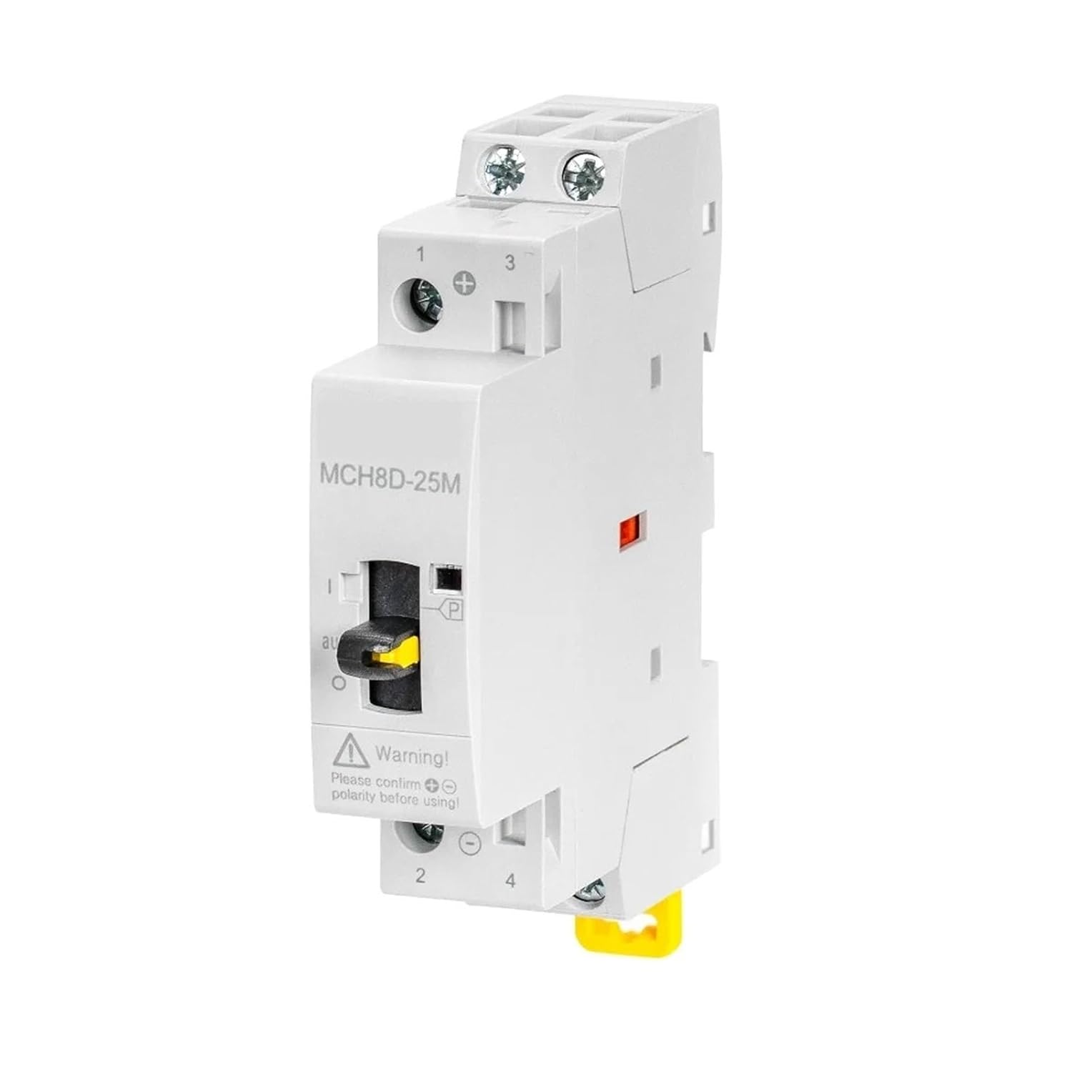 MCH8D-25M DC Modular Contactor, 2-Pole 25A 12V DC Din Rail Mount, Manual Control Switch, Household Electric System (1NO 1NC)