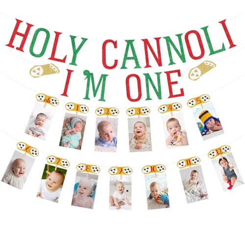 Sursurprise Cannoli First Birthday Decorations, Holy Cannoli I’m One Banner, 1st Birthday Photo Banner, Italian Food Themed First Bday Decor, Italy Party Supplies