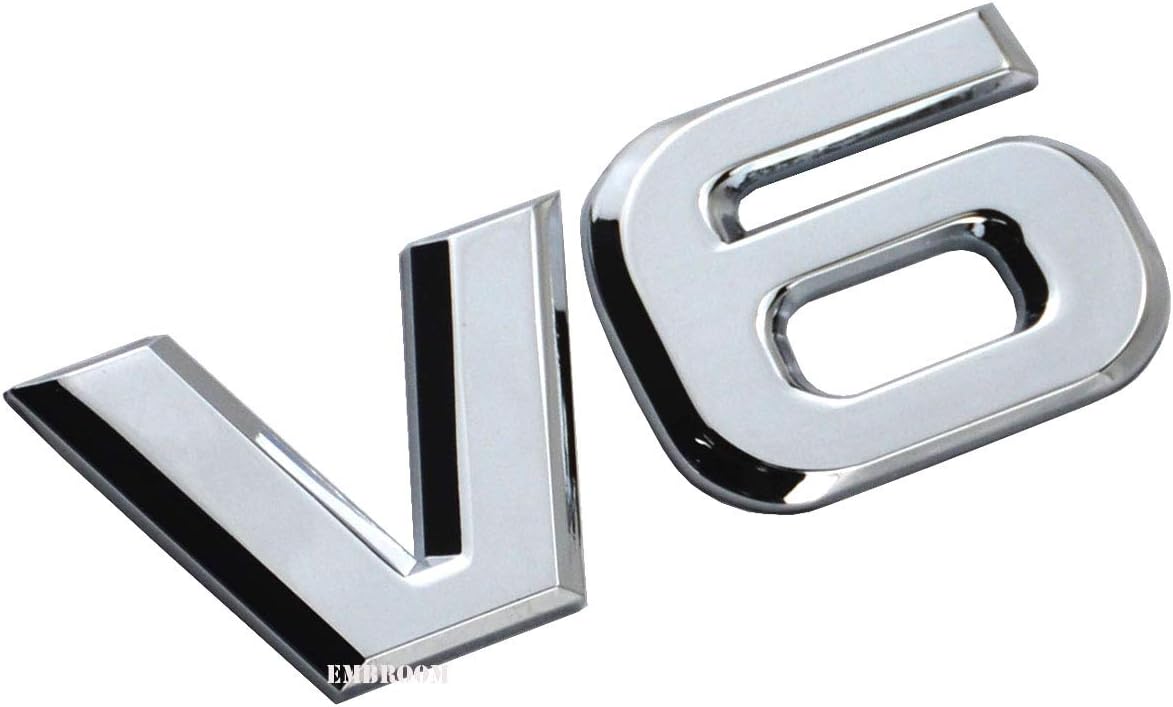 EmbRoom V6 Emblem, 3D Metal Truck Car Badge Decal Sticker Replacement for Universal Cars Moto Bike Car Styling Decorative Accessories (Chrome)
