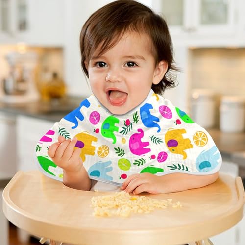 Tropical Elephants Muslin Burp Cloths for Baby 4-Layer Absorbent Cotton Large 22" x 11" Soft Spit Up Rags for Newborns Boys Girls, 1 Pack 6