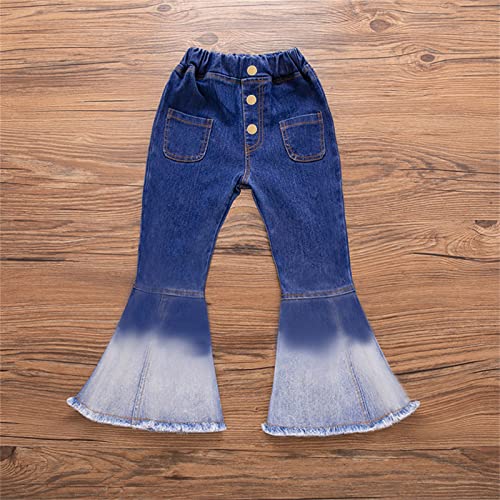 Calça jeans jeans de cintura alta com botões de emenda para meninas, roupas fofas, meninas (rosa, 6