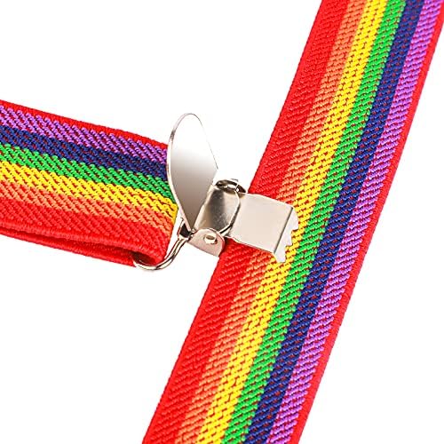 Suspenders Straps (Rainbow) Bow Tie Set, Y Back Style Comfortably Adjustable Elastic with Clips Unisex for Pride, Summer and Festivals Cosplay Party