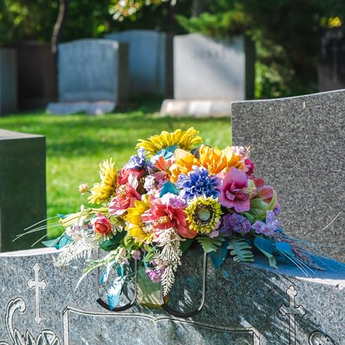 Hahood 4 Pack Memorial Day Headstone Flower Saddle with Floral Foam 17 x 12 Inch Gravestone Saddle Cemetery Flower Holder Outdoor Wire Rustproof Tombstone Saddle Cemetery Floral Ar image 6