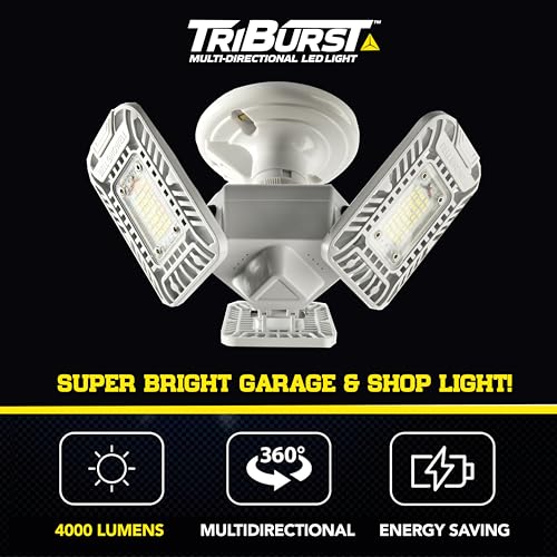 Triburst 4000 Lumen Motion Sensor LED Light - 144 Bulbs, 360° Panels, Energy-Saving, Easy Install