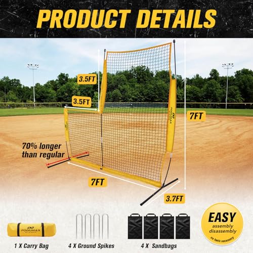 PodiuMax Baseball Softball Pitching Screen, 7x7FT Pitcher Protection Net with Upgrade Frame, Baseball Batting Pitching Net for Backyard Field Outdoor, Line Drive Protective L-Screen with Carry Bag by PodiuMax - Image 5