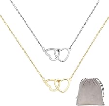 2 Pieces Heart Necklace for Women and 2 Storage Bags Light Grey Heart Necklace Bone Pendant Necklace Adjustable Length Suitable for Gifts for Female Friends (Gold and