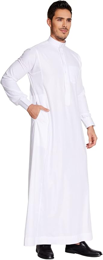 Saudi Style Arabic Thobe Mens Arab Robe Mens Muslim Clothes Ramadan Middle East Ethnic Clothes Cuff Sleeve Size 54