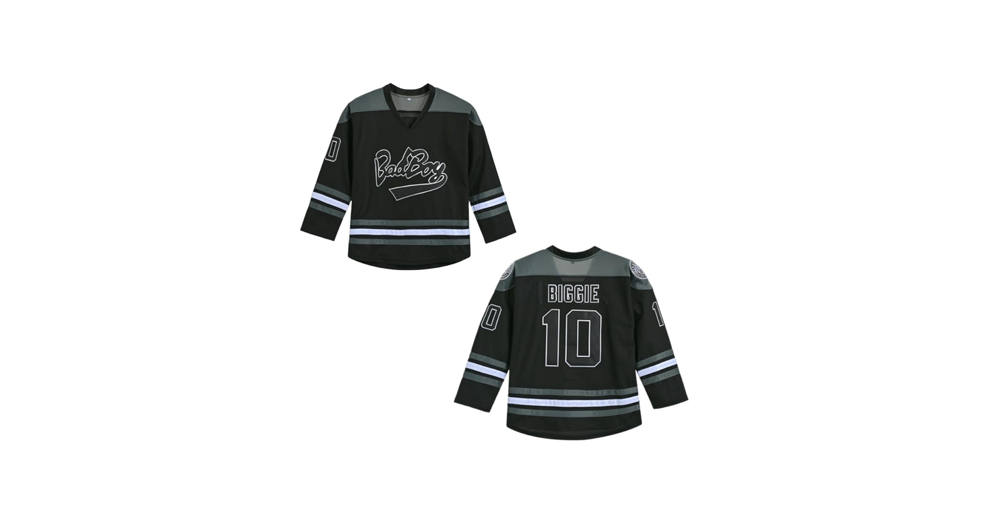 Youth Hockey Jersey For Boys Bad Boy 90s Hip Hop Hockey Jersey For Kids - #10 Smalls Long Sleeve Black Jersey (Youth Sizes) Bad Hop Baseball