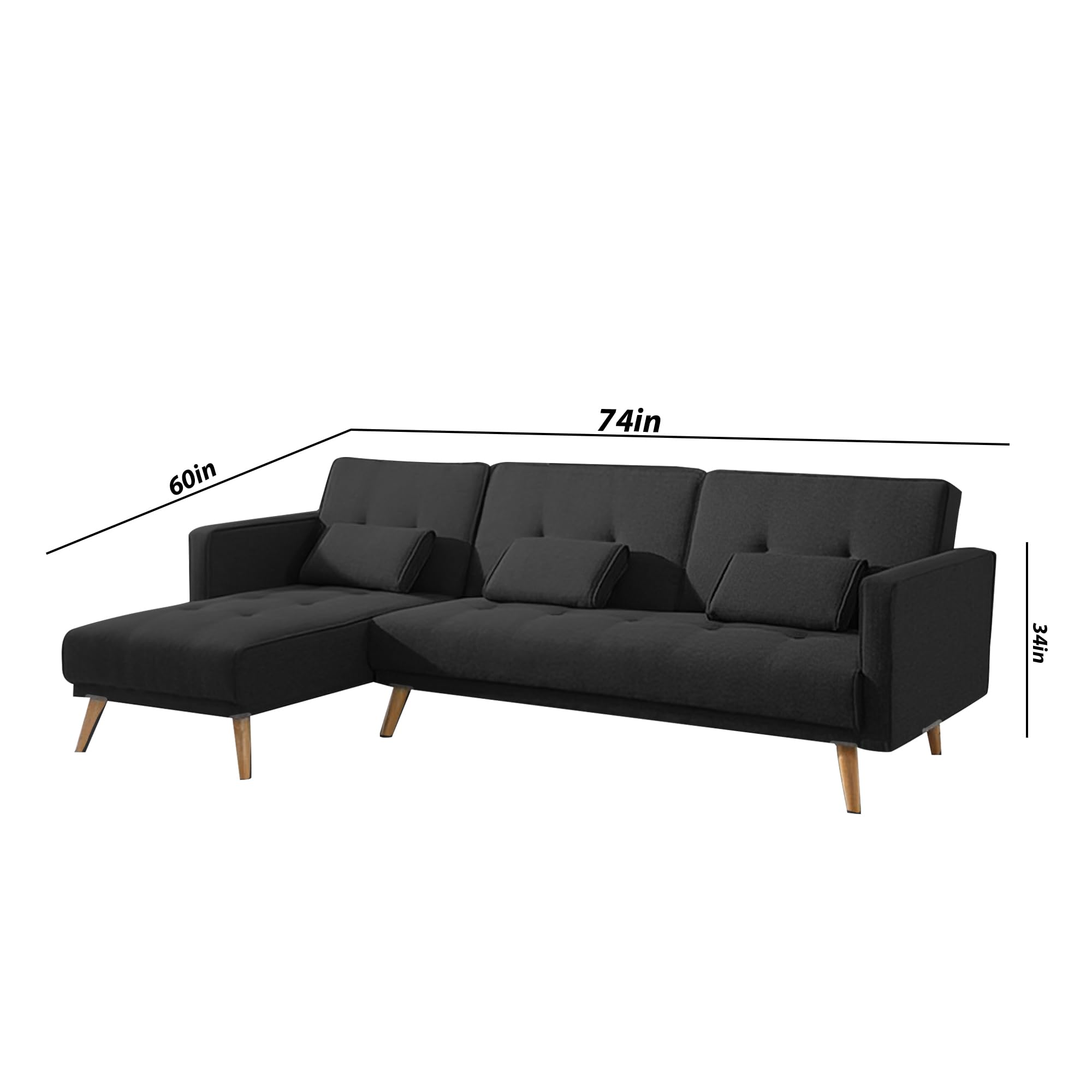 BRAXTON Linora Convertible LHS 4 Seater Sofa Cum Bed with Adjustable Backrest Sofa for Living Room (Black Colour) Premium Fabric Sofa 3