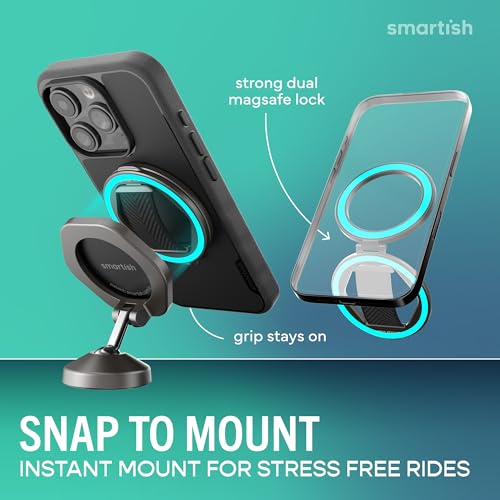 Image of Smartish MagSafe Phone Grip Kickstand - Quickstand - Magnetic Cell Phone Finger Loop - [Dual-Sided Magnets] Ring Holder Mount w /MagSafe Adapter Kit for Apple iPhone Accessories - Black Tie Affair
