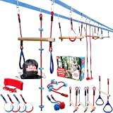 Double Ninja Slackline Obstacle Course for Kids | 110 Foot Line | Monkey Bars Playground Equipment |