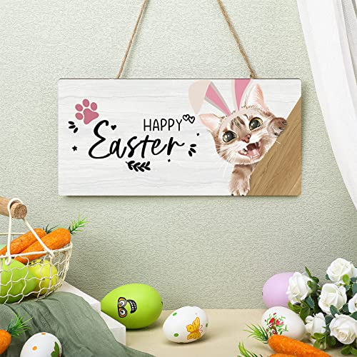 Gerrii Happy Easter Funny Cat Wooden Hanging Sign #TOP30