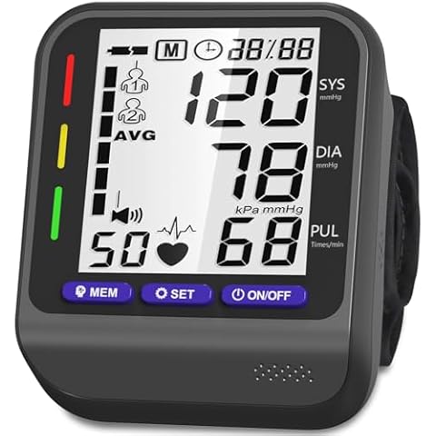 Wrist Blood Pressure Monitor, Blood Pressure Monitor with Adjustable Wrist Cuff, 3-Color Indicator, Dual 198 Reading Memory, Large LCD Display Digital BP Machine Cover