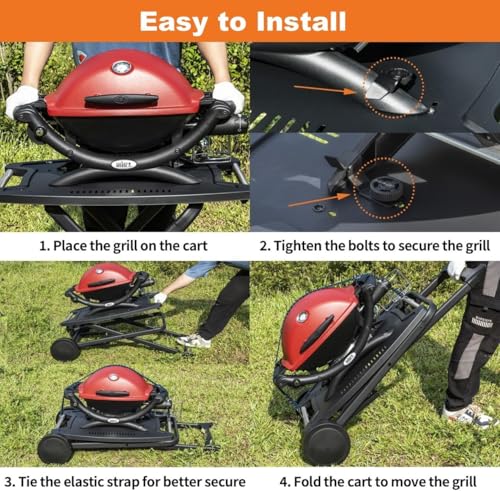 Image of Portable Cart for Weber Q1200, Q1000, Q2200, Q2000, Q2400, Folding Cart for Outdoor BBQ，Portable Stand for Weber Q Series Gas Grills and Ninja Woodfire OG700 Series