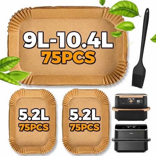 Pietuley 225 Stück Backpapier für Heißluftfritteuse Ninja Foodi Flexdrawer AF500EU 10 4L Hot Air Fryer Accessories für Cosori Dual Blaze Twinfry 10L Ninja Heißluftfritteuse AF500EU Zubehör 10 4L