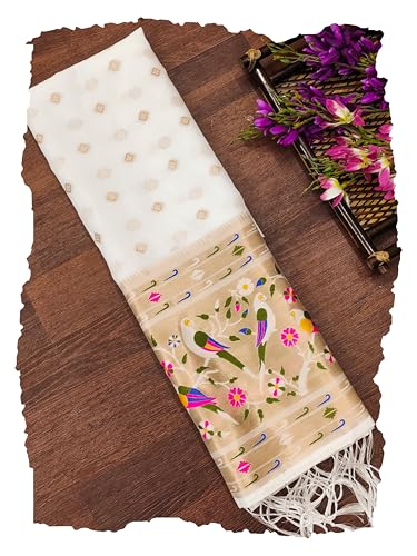 Image of DEVANGI Women's Woven Paithani Banarasi Silk Dupatta /Chunni For Women, Floral Print 1 Meter Wide and 2.3 Meter Length Printed Designer Dupatta /Chunni For Girls