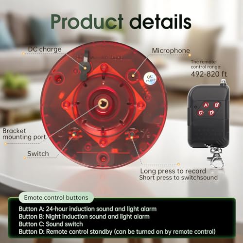 OUDAER Solar Outdoor Motion Sensor Alarm, 130dB Dog Barking & Gunshot Sound, 13 Sounds, Strobe Light, Support Recording & Volume Control, Keeps Unwanted Animals Away from Yard, Garden, or Farm by OUDAER - Image 8