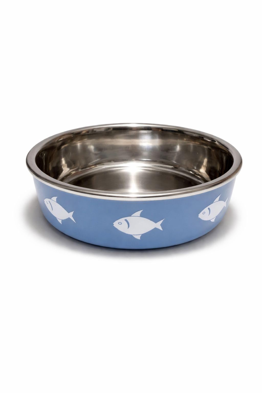 Pet Guru Stainless Steel Cat Food Bowl with Non-Slip Rubber Base, Fish Print, For Cats & Kitten (Blue)