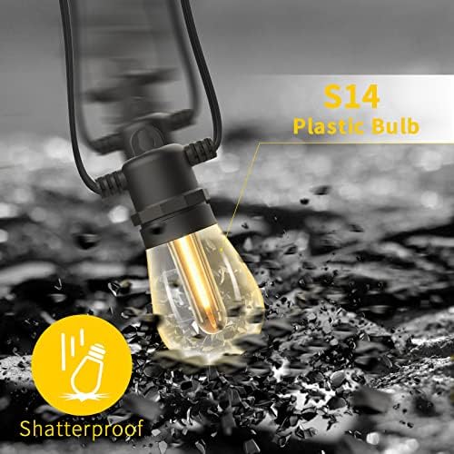 Yuusei Solar Garden Lights, 100Ft Festoon Lights Outdoor String Lights with 30+2 1W LED Plastic Bulbs, Waterproof Garden String Light for Garden Patio