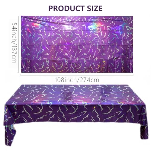K-Style Birthday Decorations Iridescent Holographic Laser Tablecloth 2 Pack Purple Lightning Pattern Disposable Waterproof Plastic Table Covers for Girls Disco Bachelorette Party Supplies, 54x108 Inch by Zhoeybubi - Image 2