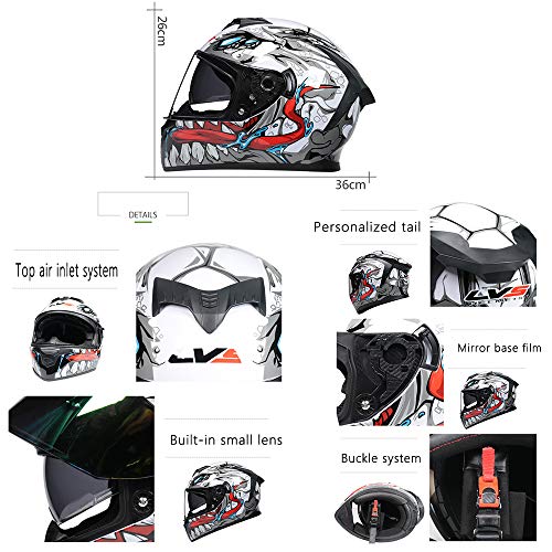 Motuomr Unisex-Adult Full Face Motorcycle Helmet Dot Approved Motorbike Moped Street Bike Racing Crash Helmet With Graphic (Blue-Color Mirror, Medium) #TOP5