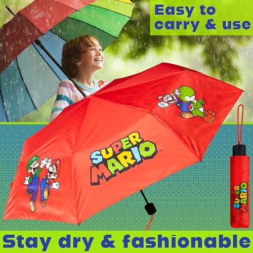 Image of Get Trend Super Mario One Piece Hello Kitty Kids Windproof Travel Umbrella | Strong Folding Compact Umbrellas for Rain, Lightweight, Portable Kids Travel Essentials, Fits Backpack & Car, Gifts for Boys