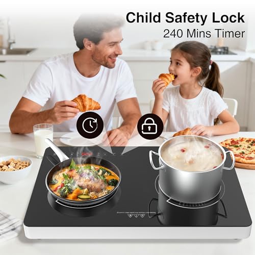 Double Induction Cooktop, 2 Burner Induction Burner 20 Temperature & Power Levels Portable Electric Stove Countertop Burners, Knob Control, Child Safety Lock & 4H Timer, Auto Shut-Off by Nafewin - Image 4