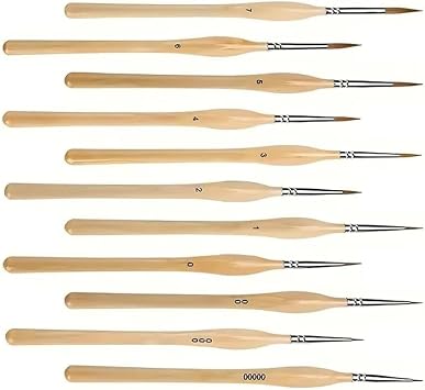 Professional Detail Paint Brush Set, 11 Pieces, Nylon Hair, Metal Ferrule, Wood Handle, Sizes 00000-7
