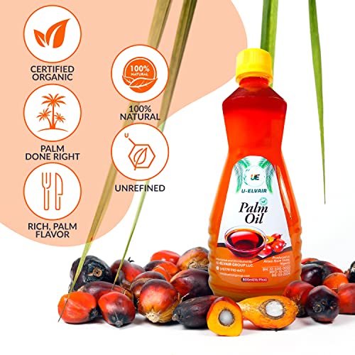 U-ELVAIR 100% Palm Oil, Palm Oil for Cooking, Manteca de Corojo, Epo Pure, Red Palm Oil, Egusi, Efo- 16oz/500ml (Pack of 1)