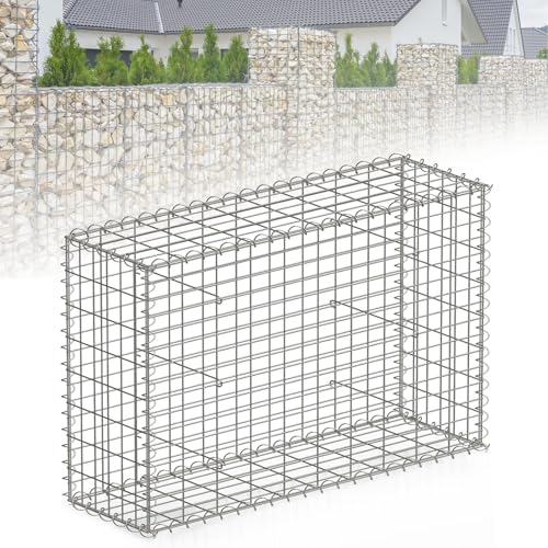 Floordirekt Gabione, Steinkorb aus Metall, 100x80x30 cm verzinkter Drahtkorb mit Maschenweite 5 x 10 cm, Steinmauer als Gartenzaun, Gabionengitter als Sichtschutz, Lenox