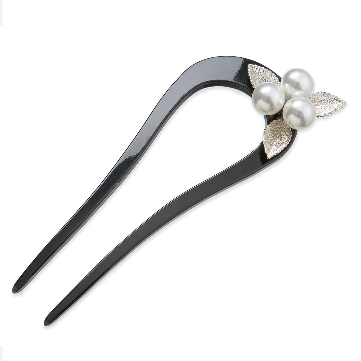 Kyo no Miyabi Japanese Kanzashi U-Pin Pearl Fan Hair Ornament Black White