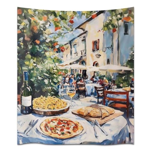 Italian Cafe Food Art Tapestry Retro Vintage Maximalist Aesthetic Wall Hanging Bohemian Print Wall Art for Home Living Room Apartment Decoration (CGYBC6,40 L x 30" W)