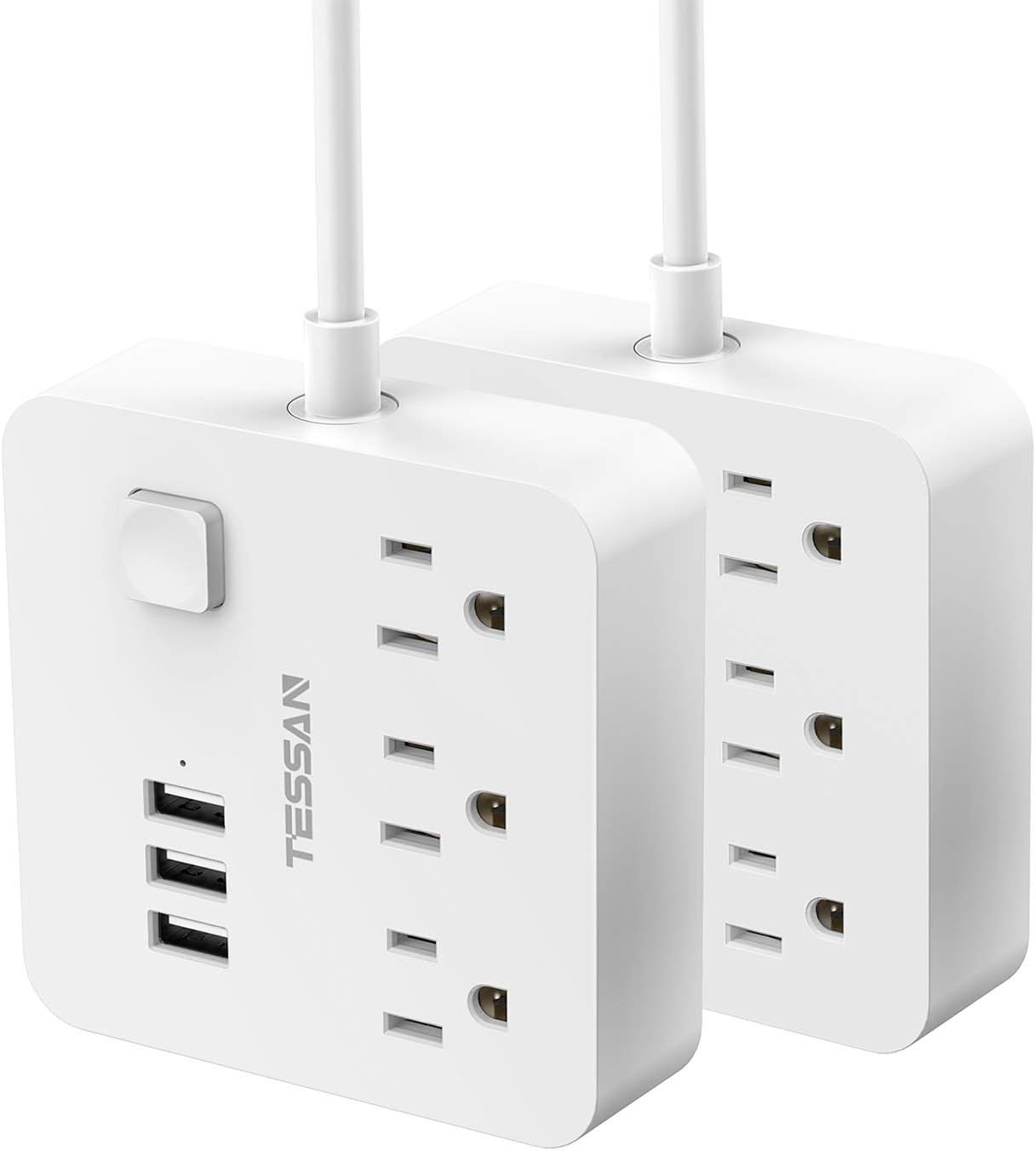 2 Pack Power Strip with 3 USB 3 Outlet, TESSAN Desktop Charging Station with 5 ft Extension Cord with USB Ports, Mini Outlet Extender for Cruise Ship Dorm Room Accessories – White