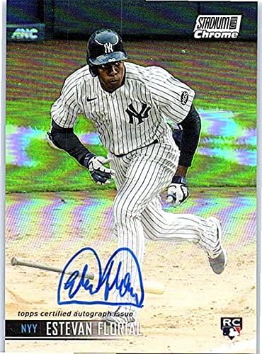Estevan Florial On Card Autographed Rookie Card Collectible Baseball Card - 2021 Topps Stadium Club Chrome Baseball Card #SCCAV-EF (Yankees)
