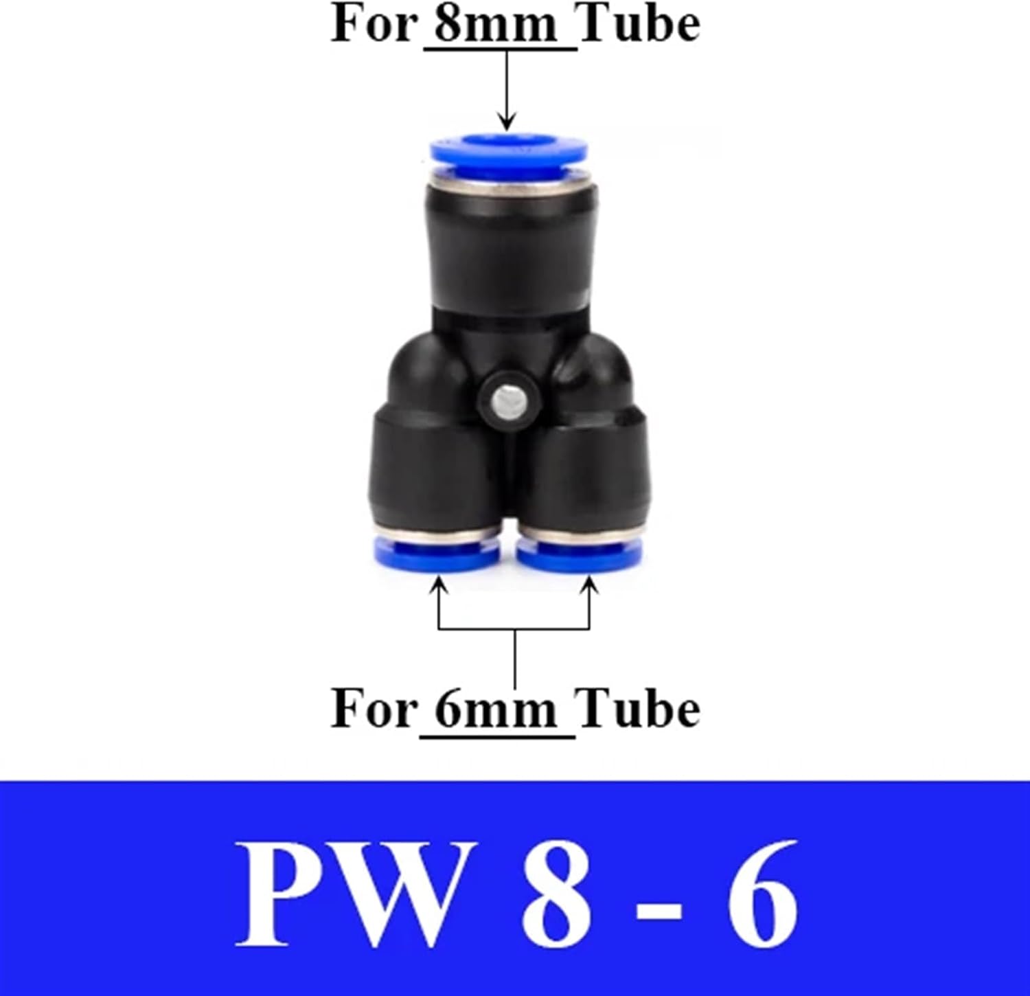 100PCS Y Shape PY 4/6/8/10/12/14/16mm Hose Tube Pipe Plastic Black Pneumatic Quick Push In Connector Fitting(PW 8-6)