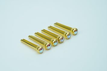 Guyker Guitar Bridge Pins, 6 Pcs Brass Pins Endpin with Pink Diamond Pattern for 6 String Acoustic Folk Guitar Nail Pegs Fixed Cone Replacement Parts 1 Set (GX-005)