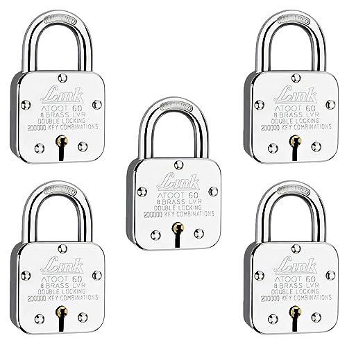 Image of Link Atoot 60mm Padlocks 5Pcs Set | 2 Lakhs Key Combinatiosn | Steel Body | Hardened Shackle | 8 Brass Levers | Made in India | 3 Keys for Each Padlock