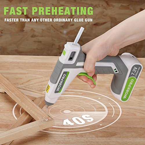 WORKPRO Cordless Glue Gun 7.2V with 20pcs Glue Sticks (7x100mm), Fast Preheating Hot Glue Gun with 2000mAh Lithium-ion Battery, Automatic-Power-Off Glue Stick Gun for Crafting with Indicator Lights - Image 2