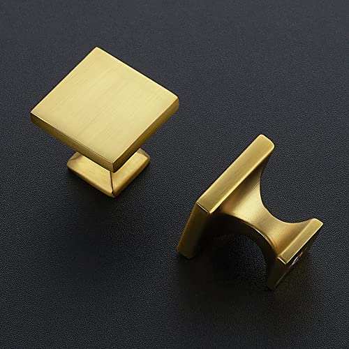 Image of Ravinte Cabinet Knobs Brushed Brass Square Knobs, Drawer Knobs, 5 Pack | Single Hole, Solid Metal, Easy Install, Screws Included, Rust-Resistant, For Cabinets, Drawers, Dressers