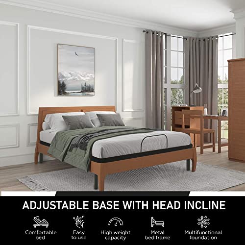 Greaton 15-Inch Adjustable Bed Frame With Decorative Fabrics | Head Inclining With Wired Remote, Protective Foot Retainer Bar, 12-Inch Patented Screw-In Durable Legs, Queen, White #TOP1