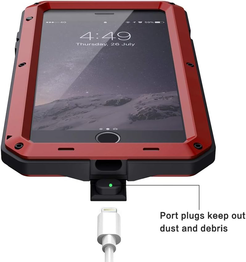 Lanhiem iPhone 7 Plus / 8 Plus Case, Heavy Duty Shockproof [Tough Armour] Metal Case with Built-in Screen Protector, 360 Full Body Protective Cover, Dust Proof Design -Red