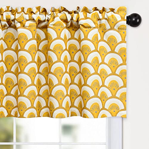 VOGOL Boho Curtain Valances, Country Rustic Yellow Geometric Printed Window Topper Treatment, Rod Pocket Short Drapes for Kitchen Living Room Cafe, 52 x 18 ASIN