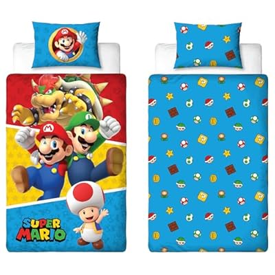 Nintendo Super Mario - Juego de Funda de edredón para Cama Individual, diseño de divisiones, Funda de Cama Reversible de 2 Caras, Producto Oficial con Funda de Almohada a Juego, Juego de Cama | Ya disponible en tu tienda friki favorita! En mundofriki.es!