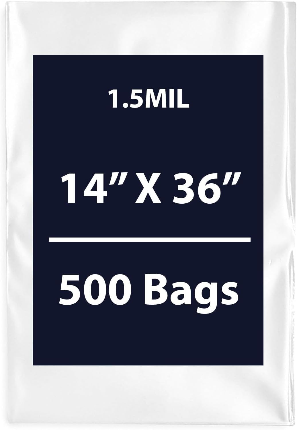 Clear Flat Poly Bags, 1.5Mil 14" X 36" & 500 Bags | Low-Density Polyethylene (LDPE), Flat Open Top Plastic Packaging Packing | Flexible and Durable Plastic Bag