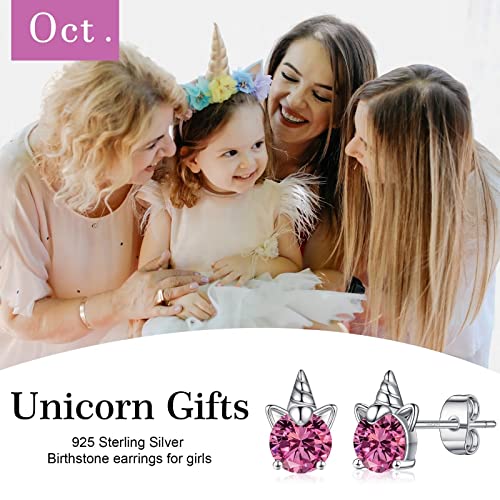 Unicorns Earrings Unicorns Gifts For Girls, 925 Sterling Silver October Birthstone Created Pink Sapphire Stud Earrings Valentines Day Birthday Jewelry Gifts For Girls Teen Girl Granddaughter Daughter #TOP2