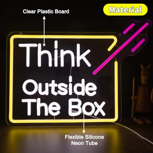 Think Outside The Box Neon Sign, Dimmable LED Neon Light for Wall Decor, USB Powered Acrylic Sign for Office, Bedroom, Classroom, Studio & Creative Space Decoration 16.14 x 11.81" — view 5