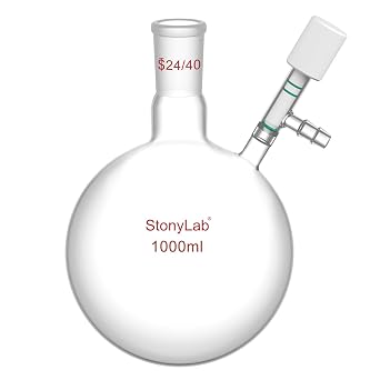 stonylab Glass Schlenk Flask, 24/40 Joint Air Free Reaction Heavy Wall Round Bottom Schlenk Flask with 10 mm Hose Connection, 1000ml