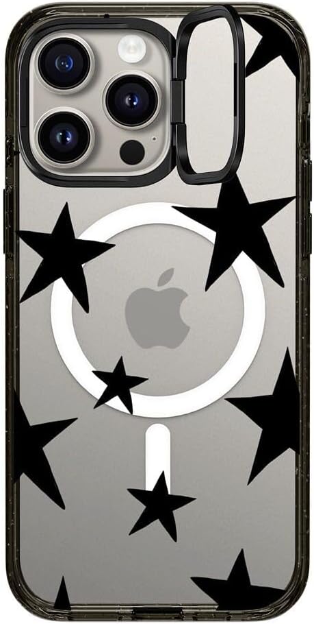 CASETiFY Impact Ring Stand Case for iPhone 15 Pro Max [3X Military Grade Drop Tested / 6.6ft Drop Protection/Compatible with Magsafe] - Stars Prints - Stars Black - Clear Black