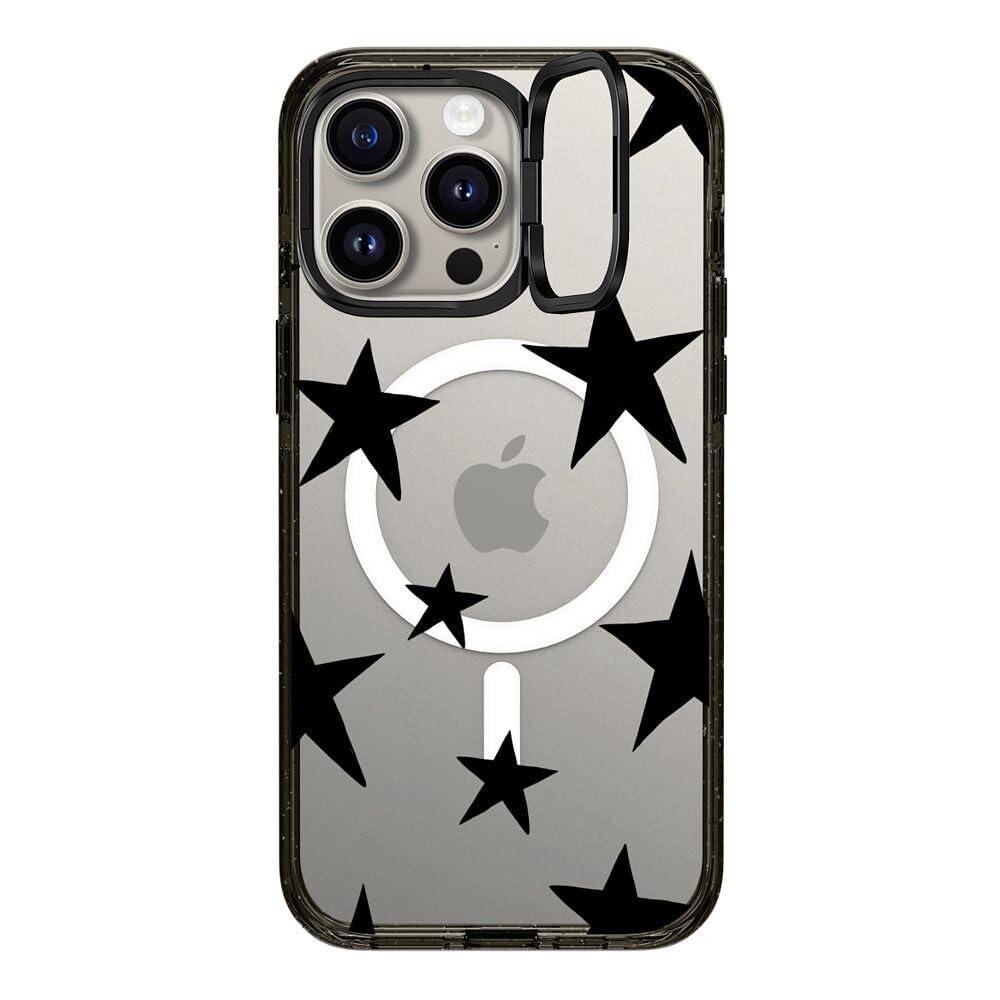 CASETiFY Impact Ring Stand Case for iPhone 15 Pro Max [3X Military Grade Drop Tested / 6.6ft Drop Protection/Compatible with Magsafe] - Stars Prints - Stars Black - Clear Black